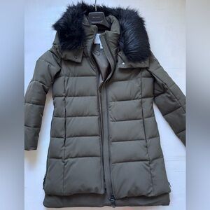 Derek Lam Olive Green Puffer Jacket with Black Faux Fur